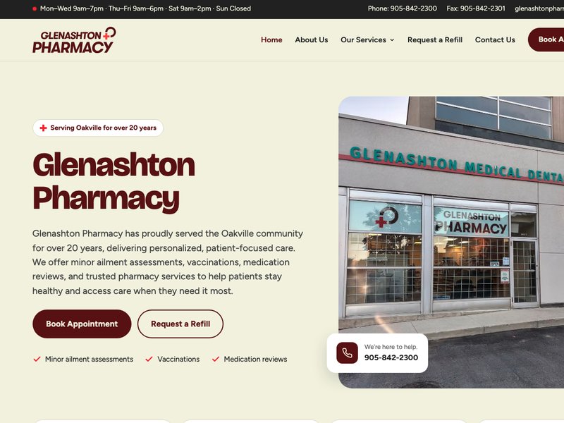 Redesigned Glenashton Pharmacy homepage